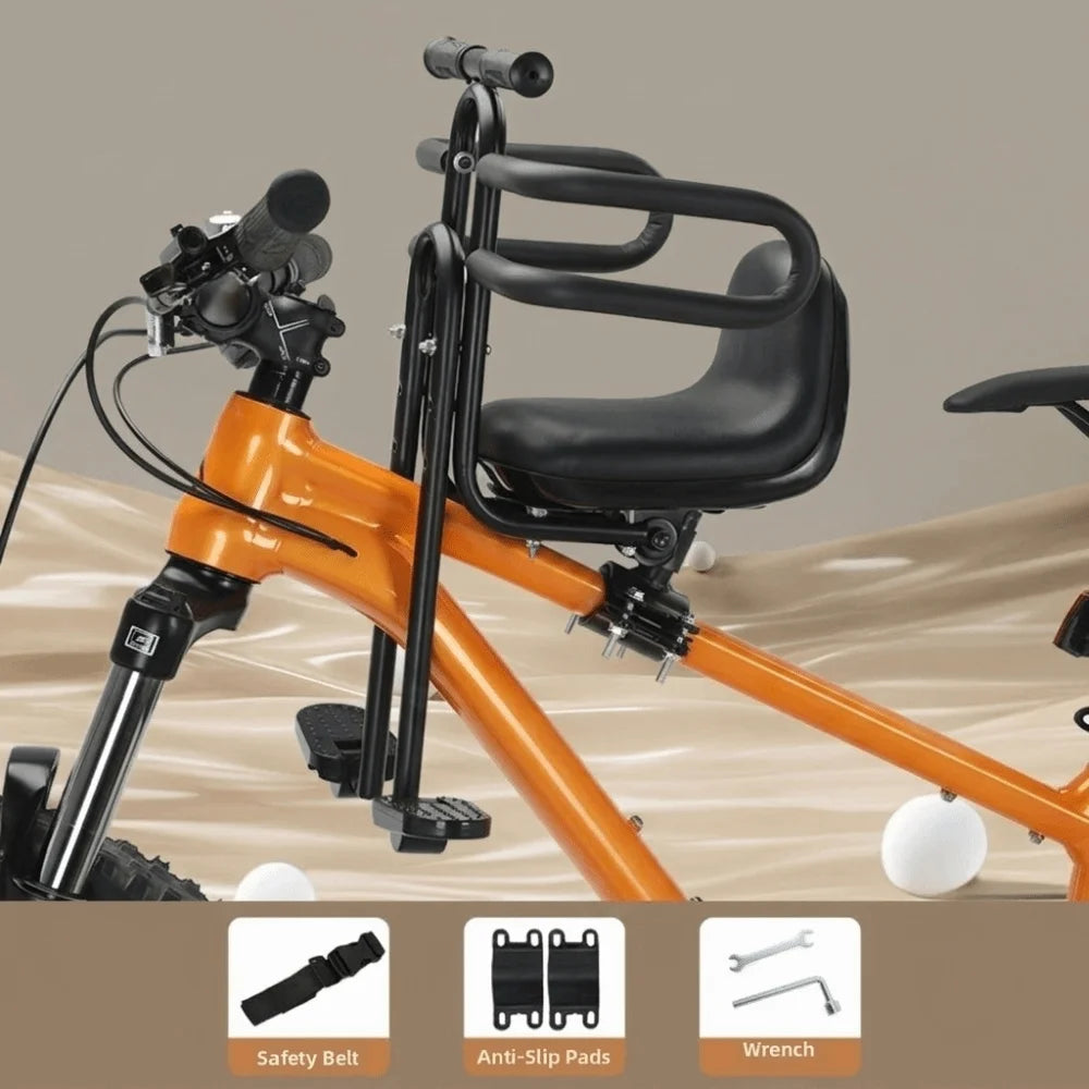 Front-Mounted Child Bicycle Seat Pedals Padded Front Child Seat for MTB Armrests Adjustable Child Safety Seat Mountain Bikes