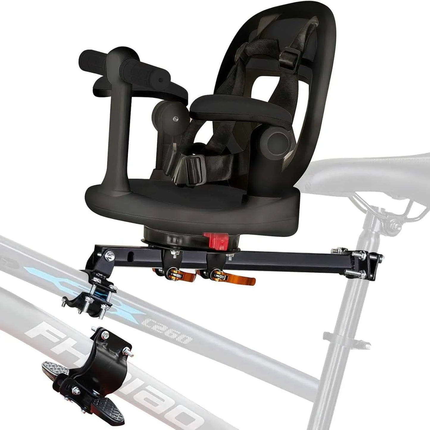 Children Front Bicycle Seat, Mountain Bike Baby Seat, Seat 360° Swivel, Quick Release, with Footrest, Armrests, Grid, Belt
