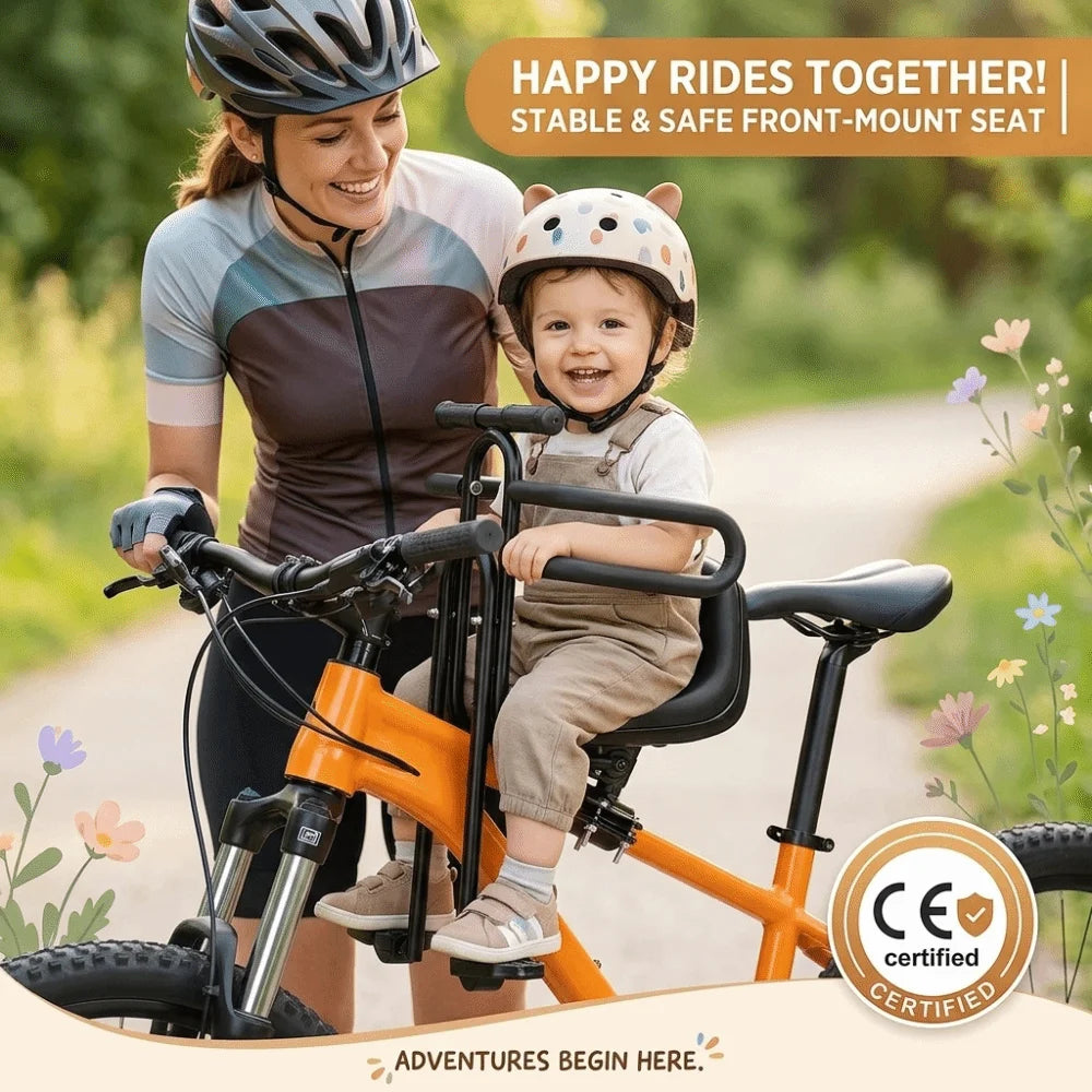 Front-Mounted Child Bicycle Seat Pedals Padded Front Child Seat for MTB Armrests Adjustable ‌Child Safety Seat Mountain Bikes