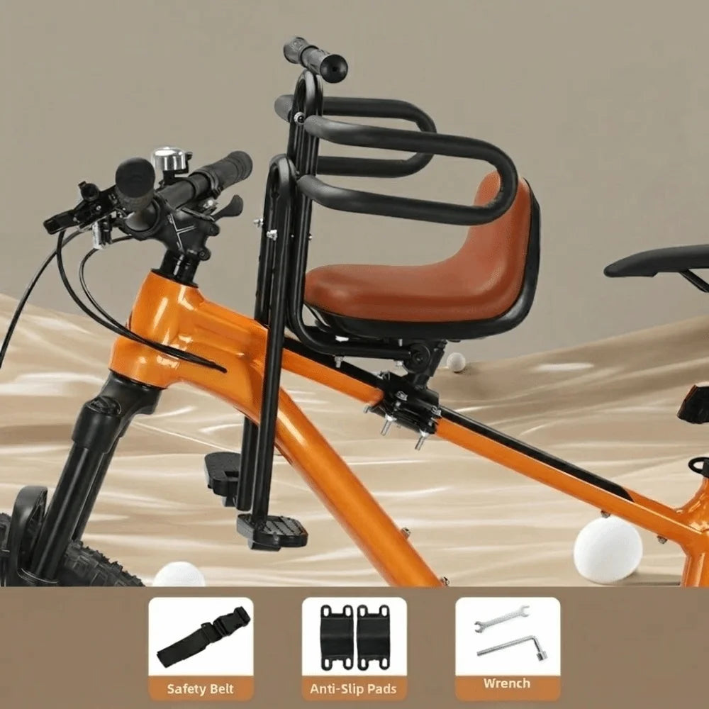 Front-Mounted Child Bicycle Seat Pedals Padded Front Child Seat for MTB Armrests Adjustable ‌Child Safety Seat Mountain Bikes